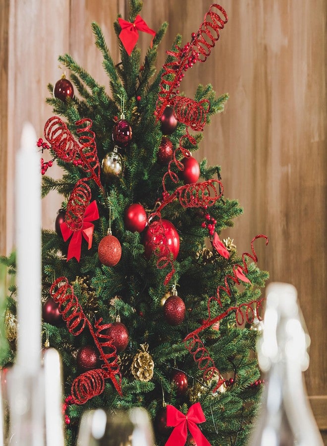 Suncalla 12 Pcs Red Christmas Glitter Curly Tree Picks and Sprays for Tree 11.81" Artificial Glitter Stem Pick and Twigs Decorations Xmas Vase Filler Ornaments Topper Branch for DIY Wreath - Image 4